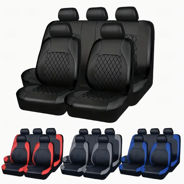 9-Pcs/Set Car Seat Cover Universal PU Leather Car Seat Cushion Front Rear Seat Full Protection Seat Pad for 5-Seater Cars